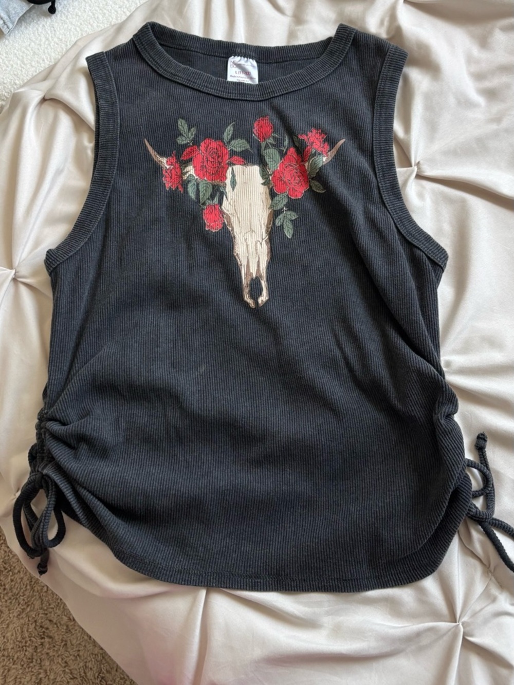 LIKE NEW Ribbed Tank with Floral Skull